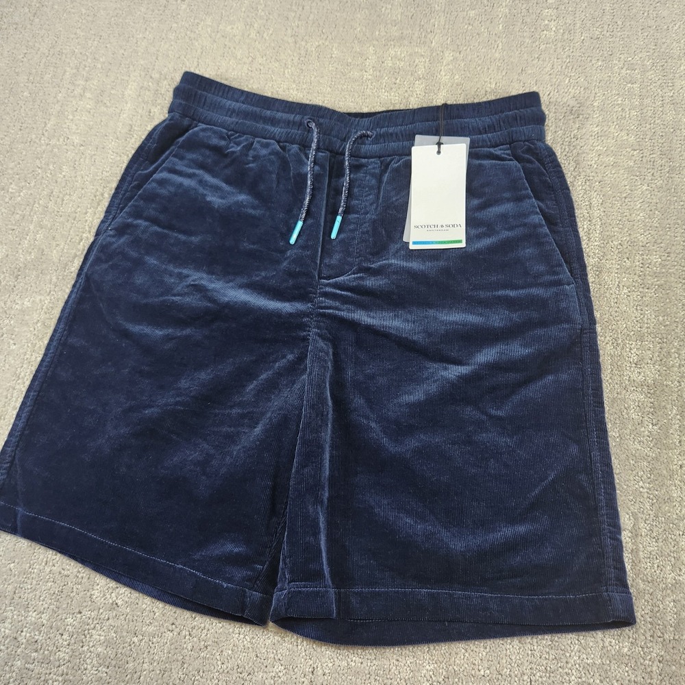 Scotch & Soda Corduroy Shorts Men Small Blue Elastic Waist Drawstring Stretch